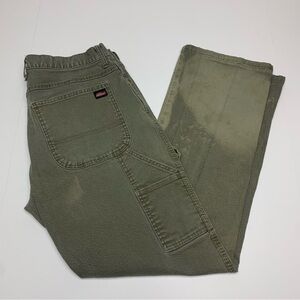 Dickies Carpenter Work Pants Green Olive Canvas Straight Leg Mens Size 36